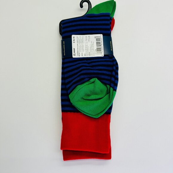 Polo Ralph Lauren Mens Crew Socks 2-Pack Size 10-13 Cotton Blend Red Blue - Picture 2 of 4
